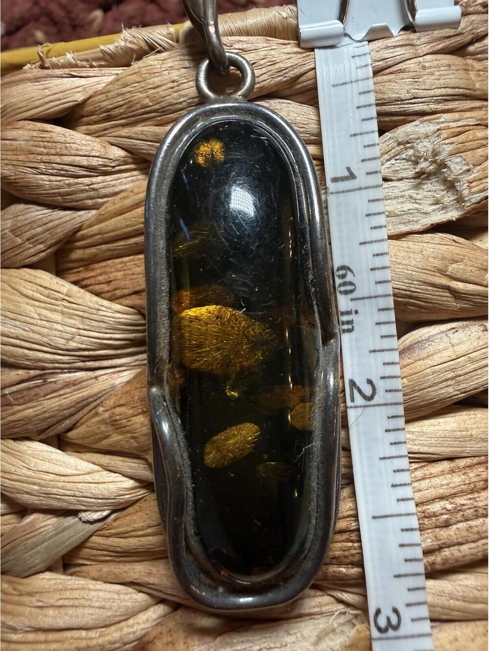 Vintage Sterling Silver Pendant with Amber Stone